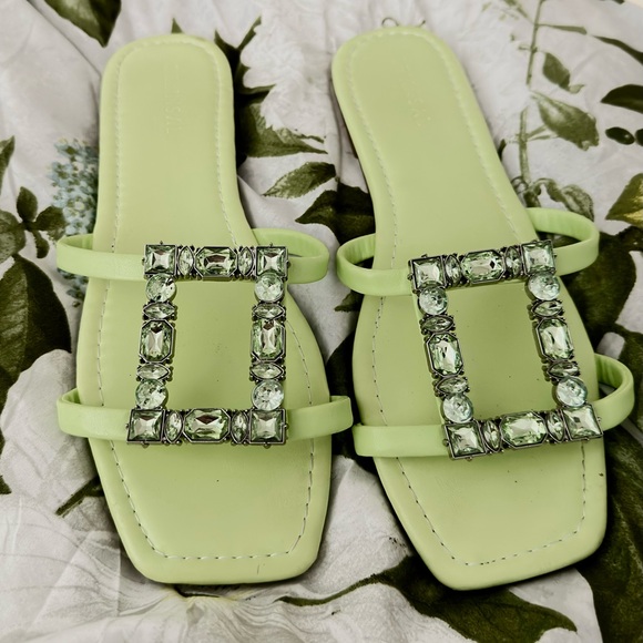 Delicious Shoes - Delicious Light Green Gem-Embellished Sandals